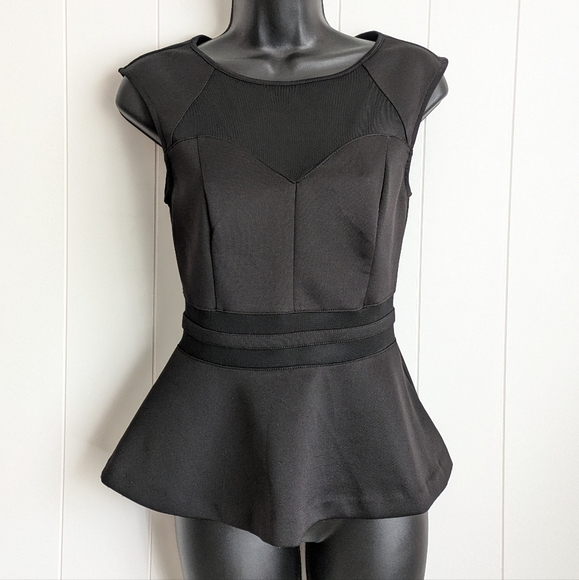GUESS illusion Mesh cutout peplum black blouse top Small, zip up back - Picture 1 of 16